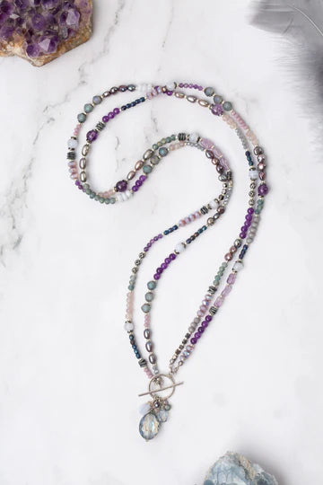 Anne Vaughan Reflections 23.75 Or 46.5" Crystal, Czech Glass, Blue Lace Agate Statement Necklace