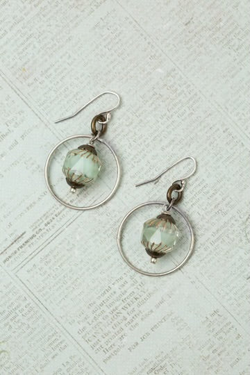 Anne Vaughan Wisdom Within Turquoise Prism Cut Czech Glass Hoop Earrings