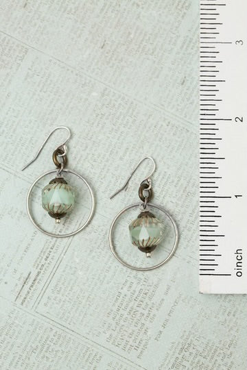 Anne Vaughan Wisdom Within Turquoise Prism Cut Czech Glass Hoop Earrings