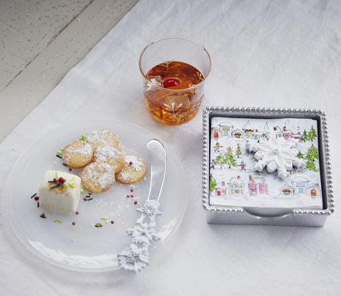 Mariposa White Snowflake Beaded Napkin Box Set
