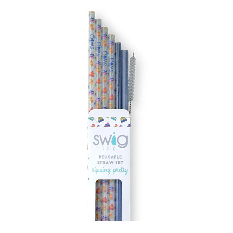 Swig Snow Day + Blue Glitter Reusable Straw Set