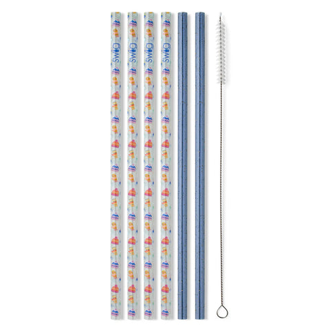 Swig Snow Day + Blue Glitter Reusable Straw Set