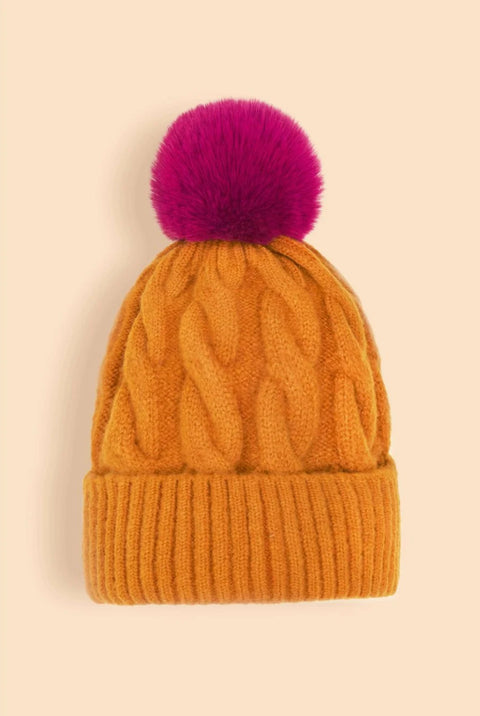 Powder Svana Bobble Hat - Tangerine