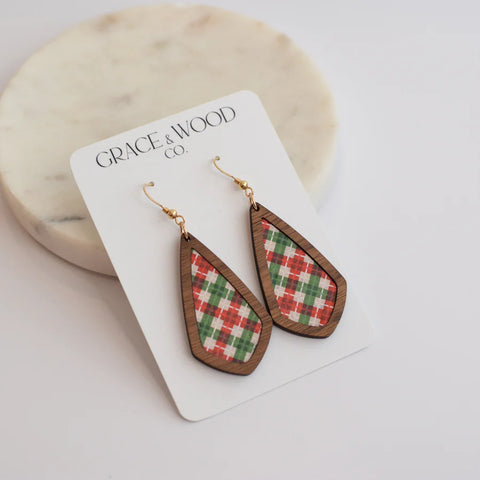 Grace & Wood Vintage Christmas Plaid Wood and Cork Emma