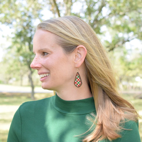 Grace & Wood Vintage Christmas Plaid Wood and Cork Emma Earrings
