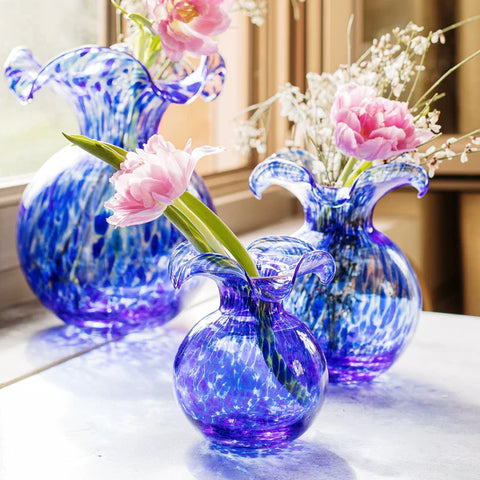 Vietri Hibiscus Glass Cobalt Tortoiseshell Bud Vase