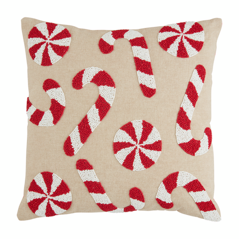 Mudpie Festive Candy Cane Beaded Pillow