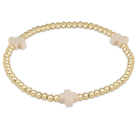 enewton signature cross gold pattern 3mm bead bracelet - off-white