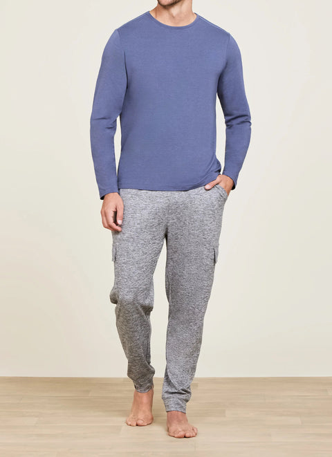Barefoot Dreams Malibu Collection® Men's Seamed Long Sleeve Cosmic Blue