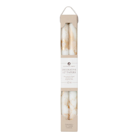 Northern Lights 12" Decorative Tapers Pure White with Gold - 2 Pack