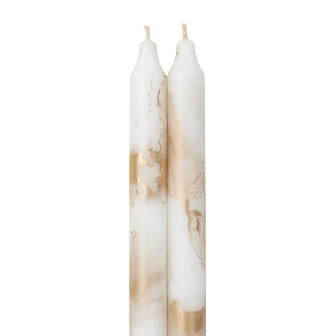 Northern Lights 12" Decorative Tapers Pure White with Gold - 2 Pack