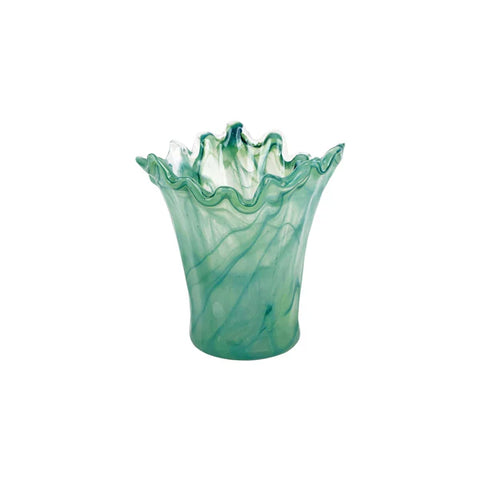 NEW Vietri Onda Glass Green Short Vase