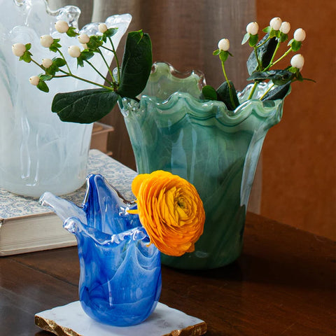 NEW Vietri Onda Glass Green Short Vase
