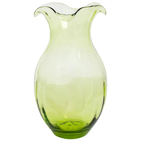 NEW Vietri Hibiscus Glass Vertical Fluted Large Vase - Green