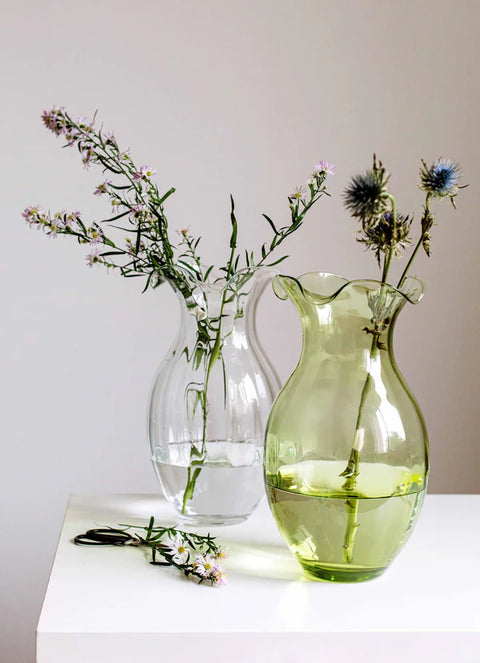 NEW Vietri Hibiscus Glass Vertical Fluted Large Vase - Green