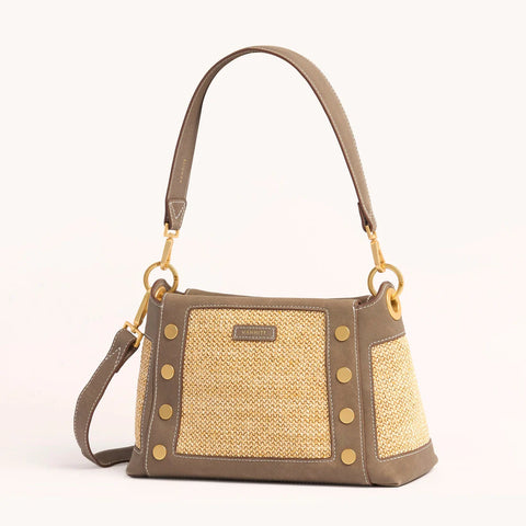 Hammitt Bryant Medium Pewter Raffia/Brushed Gold Shoulder Bag