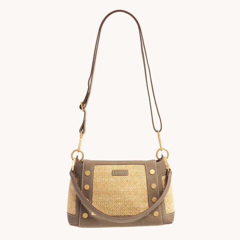 Hammitt Bryant Medium Pewter Raffia/Brushed Gold Shoulder Bag