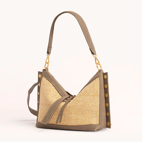 Hammitt Mr. G Medium Pewter Raffia/Brushed Gold Shoulder Bag