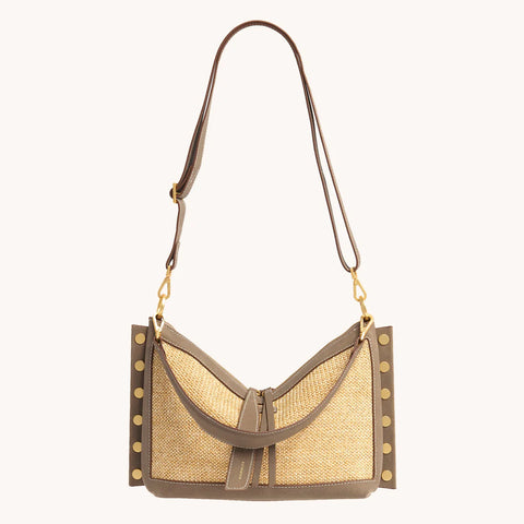 Hammitt Mr. G Medium Pewter Raffia/Brushed Gold Shoulder Bag