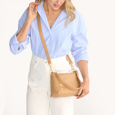 Hammitt Bryant Medium Toast Tan/Brushed Gold Leather Shoulder Bag