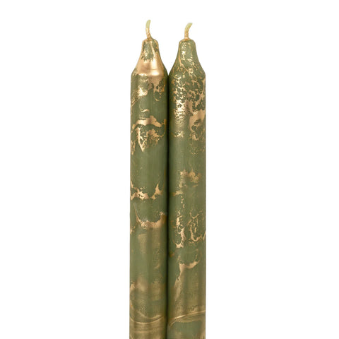 Northern Lights 12" Decorative Tapers Moss Green with Gold - 2 Pack