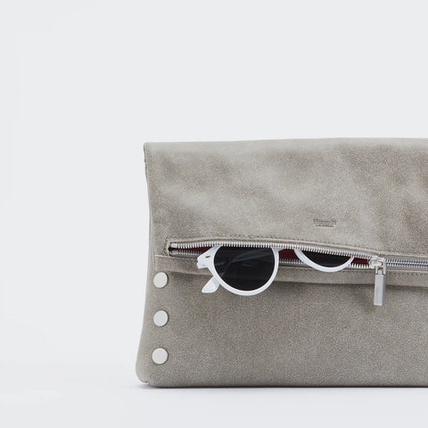 Hammitt VIP Large Pewter/Brushed Silver Leather Crossbody Clutch