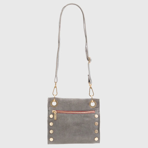 Hammitt Tony Small Pewter/Brushed Gold Red Zip Leather Crossbody