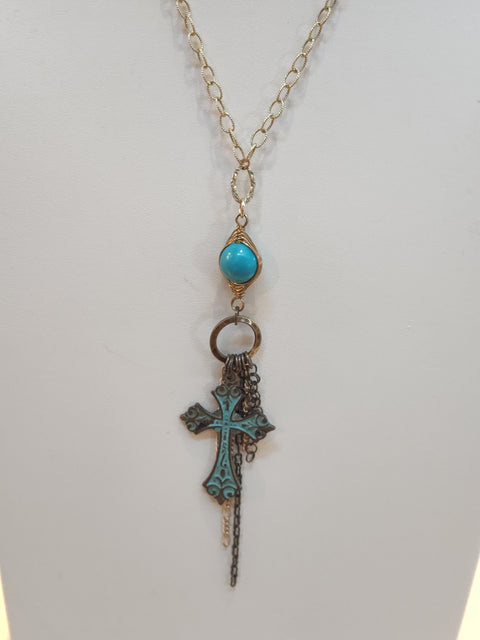 ANNE VAUGHAN EAT LOVE PRAY COLLAGE CROSS NECKLACE