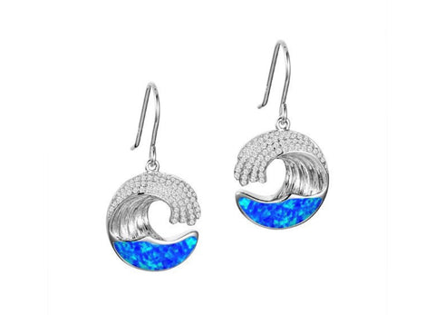 Alamea Wave Hook Earrings with Opal & Pave