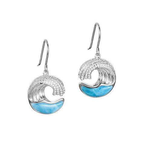 Alamea SS wave Earrings with Larimar & Pave