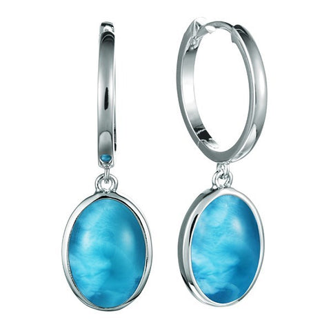 Alamea Oval Drop Hoop Earrings with Larimar