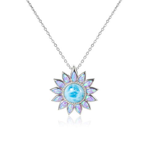 Alamea Larimar and Pink Opal Sunflower Pendant Necklace