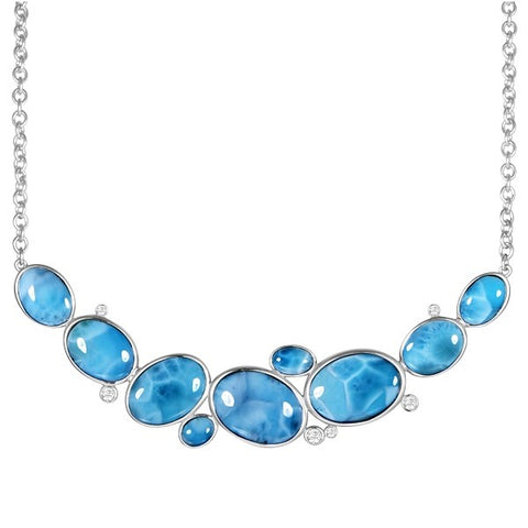 Alamea SS Oval  Shape Larimar Necklace with white topaz
