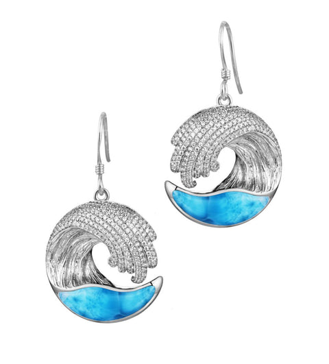 Alamea Larimar Pave Wave Hook Earrings