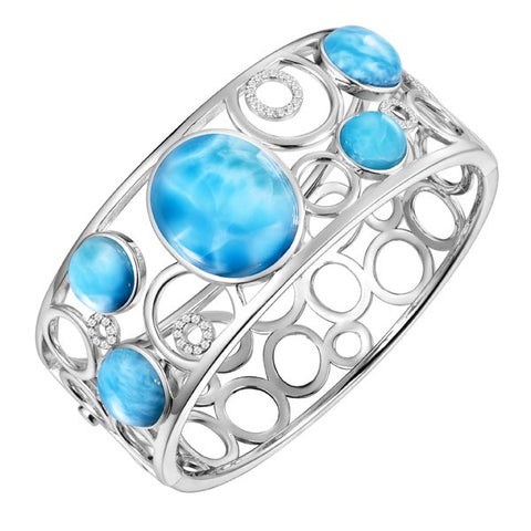 Alamea SS Pebbles by the Sea Bangle with Larimar & White Topaz