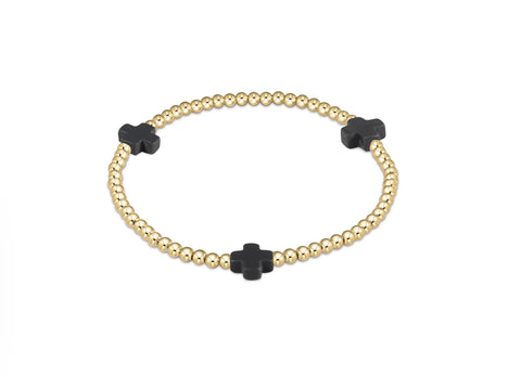 Enewton signature cross gold pattern 3mm bead bracelet - Charcoal