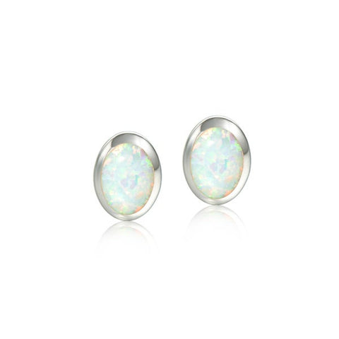 Alamea White Opal 6mm Oval Post Earrings