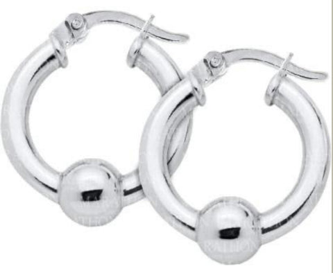 Cape Cod Sterling Silver 20mm Hoop Earrings with Silver Bead