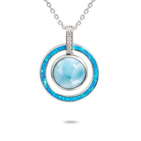 Alamea SS Circle Larimar & Opal Necklace
