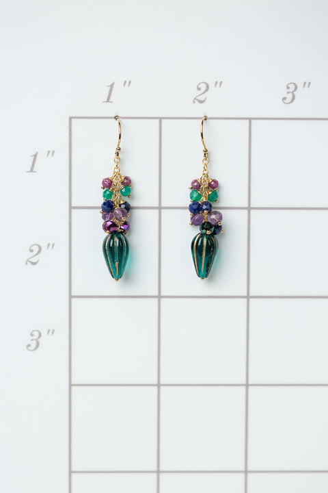 ANNE VAUGHAN MASQUERADE GREEN ONYX, RUBY, LAPIS DANGLE EARRINGS