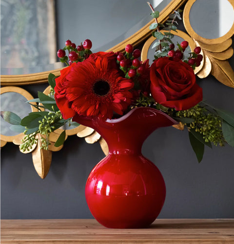 Vietri Hibiscus Glass Red Small Fluted Vase