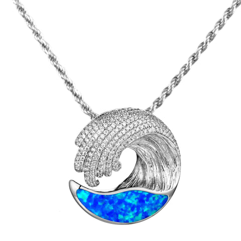 Alamea SS Wave Pendant with Opal & Pave
