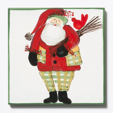 Vietri Old St. Nick Trivet - Green Border With Wood Pile 