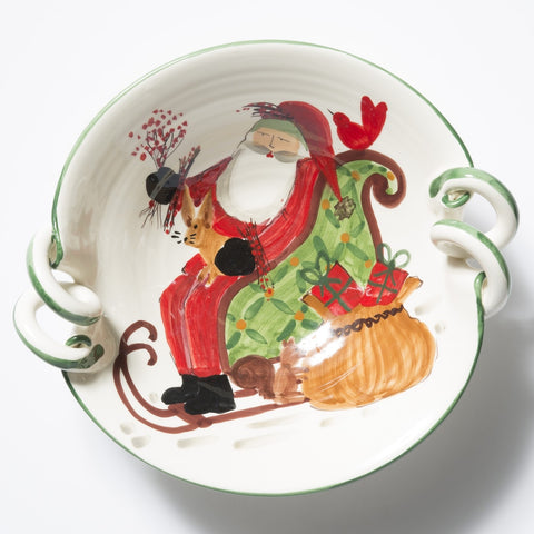 Vietri Old St. Nick Handled Scallop Bowl With Sleigh 